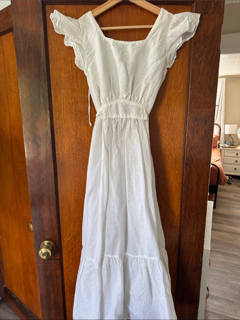 Free People White Ruffled Sleeve Maxi Dress